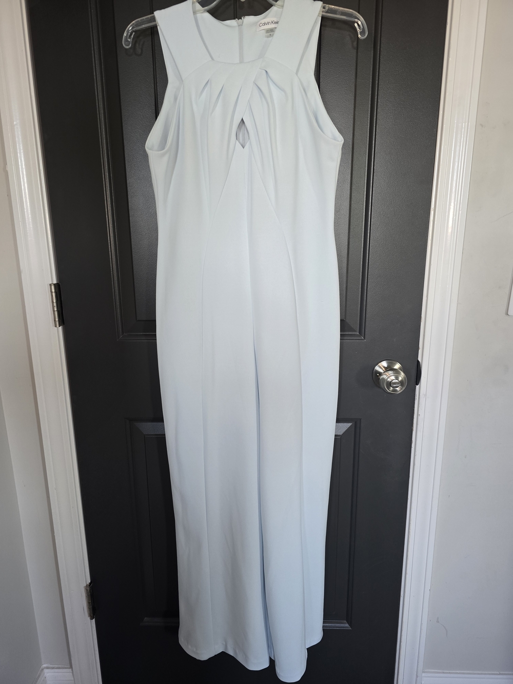 Calvin Klein Pale Blue Pleated Halter Jumpsuit